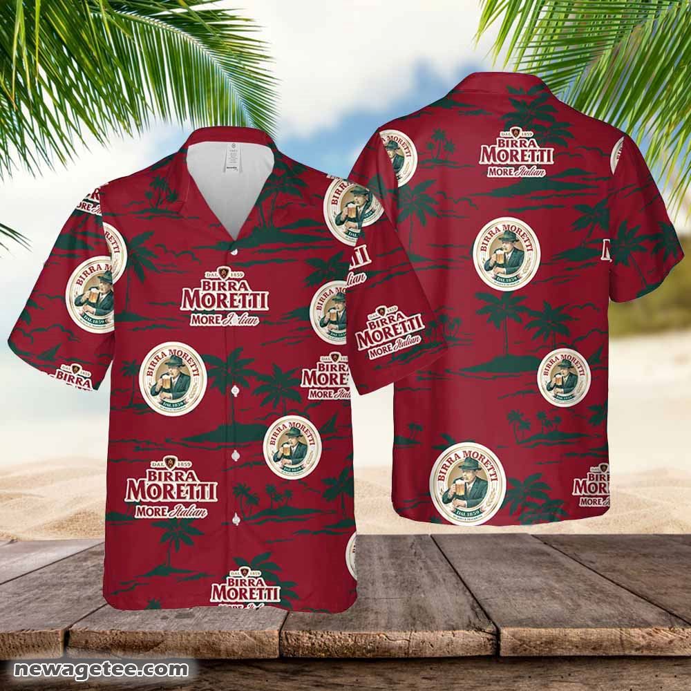 Birra Moretti Hawaiian Button Up Shirt Island Palm Leaves Shirt Birra Moretti Hawaiian Button Up Shirt Island Palm Leaves Shirt
