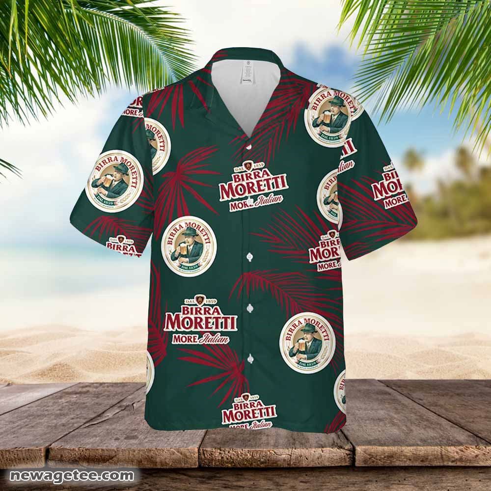 Birra Moretti Hawaiian Button Up Shirt Palm Leaves Pattern