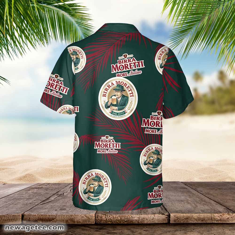 Birra Moretti Hawaiian Button Up Shirt Palm Leaves Pattern