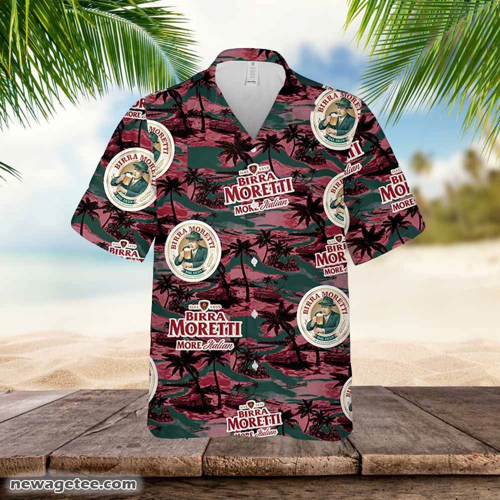 Birra Moretti Hawaiian Sea Island Pattern Shirt Hawaii Beer