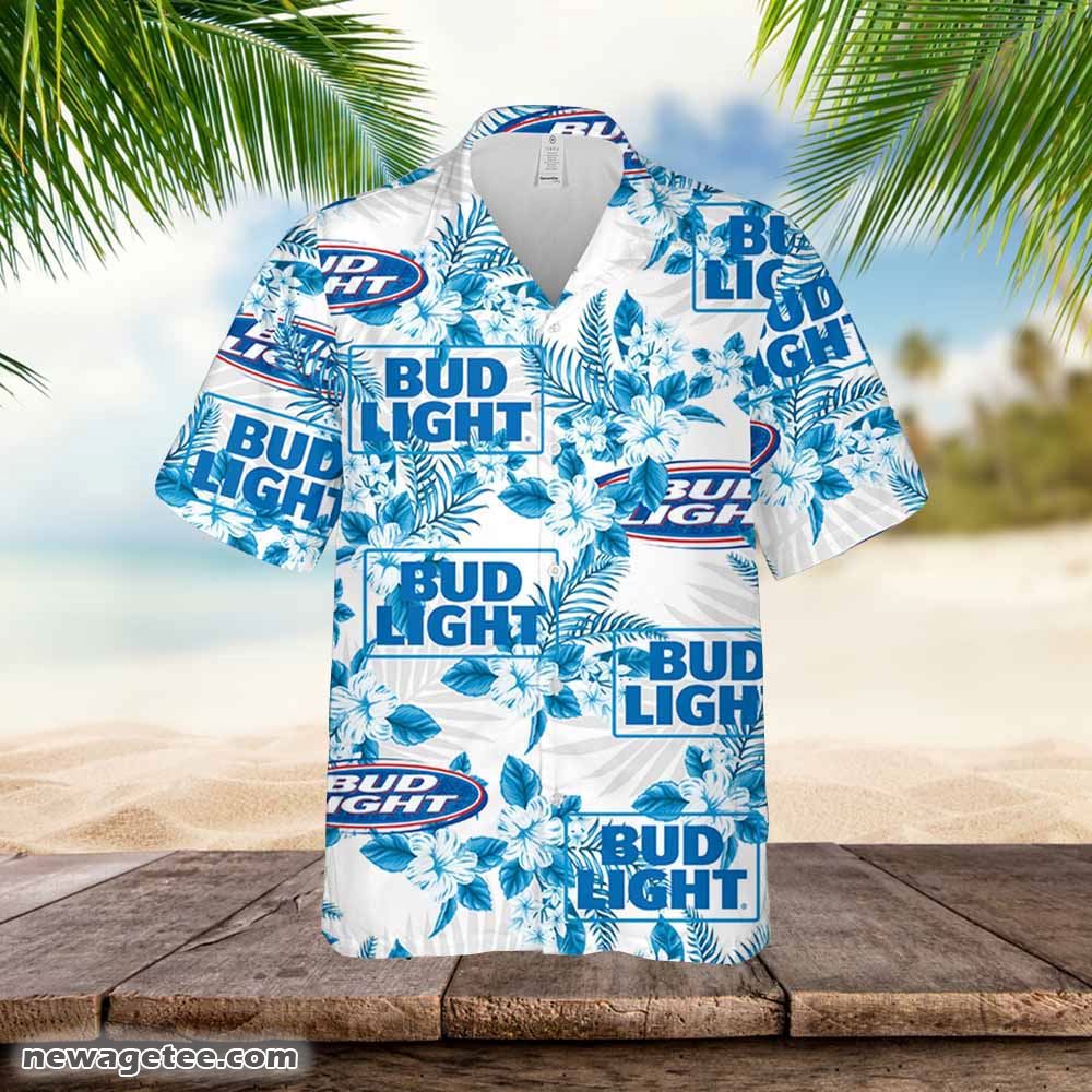 Bud Light Hawaiian Button Up Shirt Hibiscus Floral Bud Light Hawaiian Button Up Shirt Hibiscus Floral