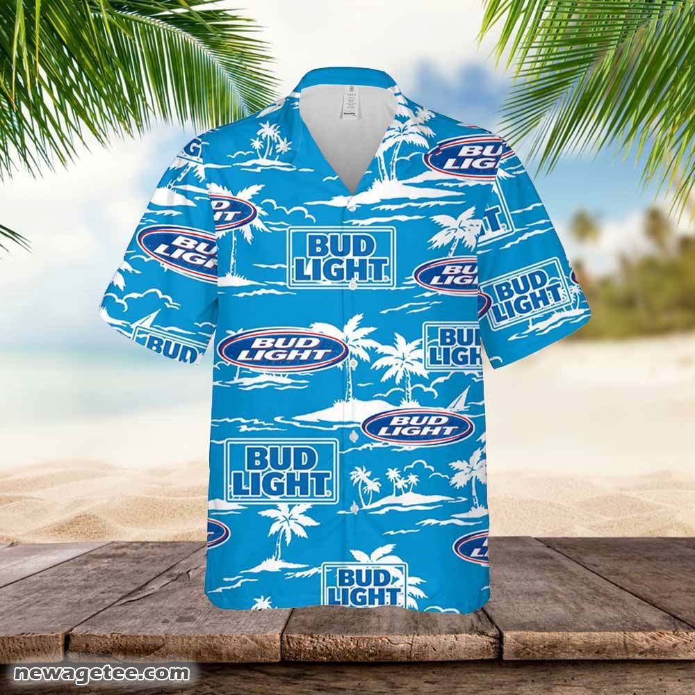 Bud Light Hawaiian Button Up Shirt Island Palm Leaves Shirt Bud Bud Light Hawaiian Button Up Shirt Island Palm Leaves Shirt Bud