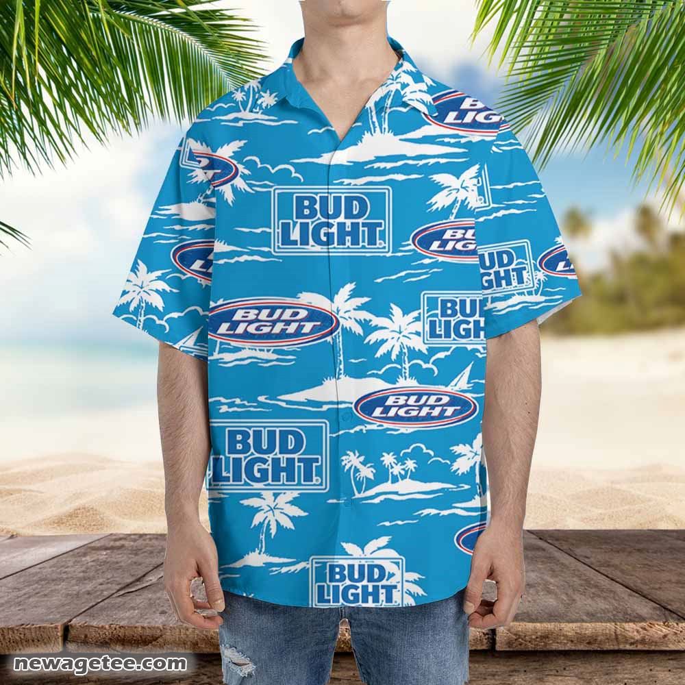 Bud Light Hawaiian Button Up Shirt Island Palm Leaves Shirt Bud Bud Light Hawaiian Button Up Shirt Island Palm Leaves Shirt Bud
