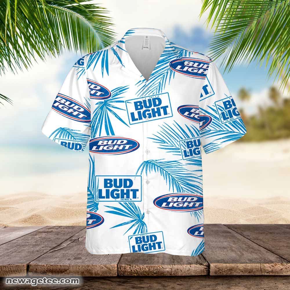 Bud Light Hawaiian Button Up Shirt Palm Leaves Pattern Bud Light Hawaiian Button Up Shirt Palm Leaves Pattern