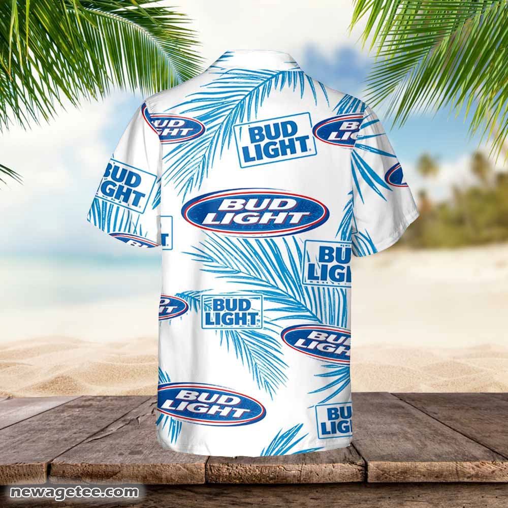 Bud Light Hawaiian Button Up Shirt Palm Leaves Pattern