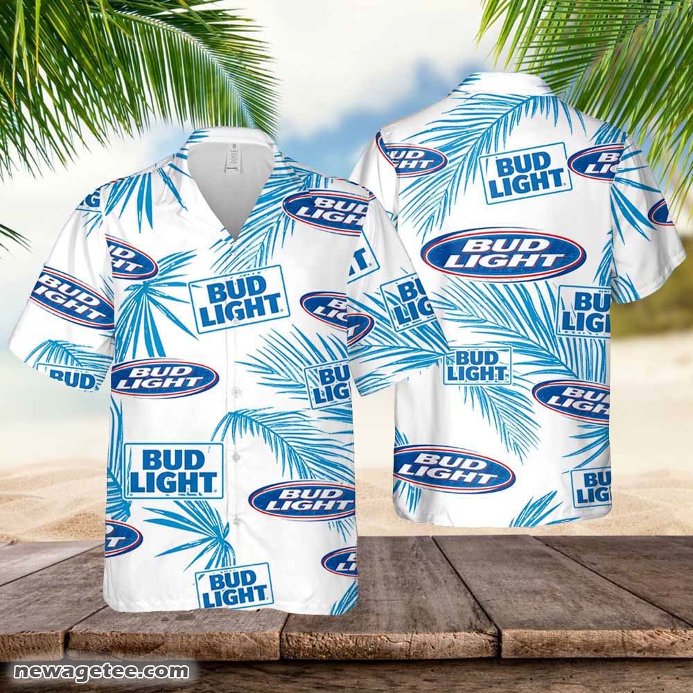 Bud Light Hawaiian Button Up Shirt Palm Leaves Pattern Bud Light Hawaiian Button Up Shirt Palm Leaves Pattern