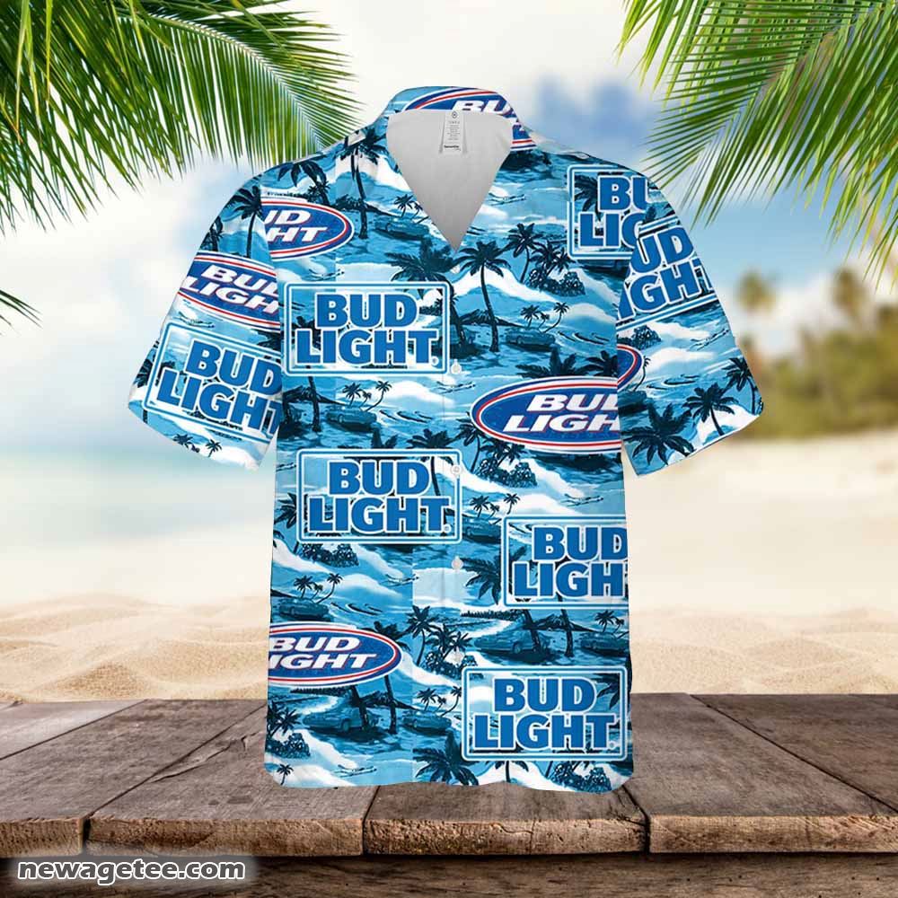 Bud Light Hawaiian Button Up Shirt Sea Island Pattern Bud Light Hawaiian Button Up Shirt Sea Island Pattern