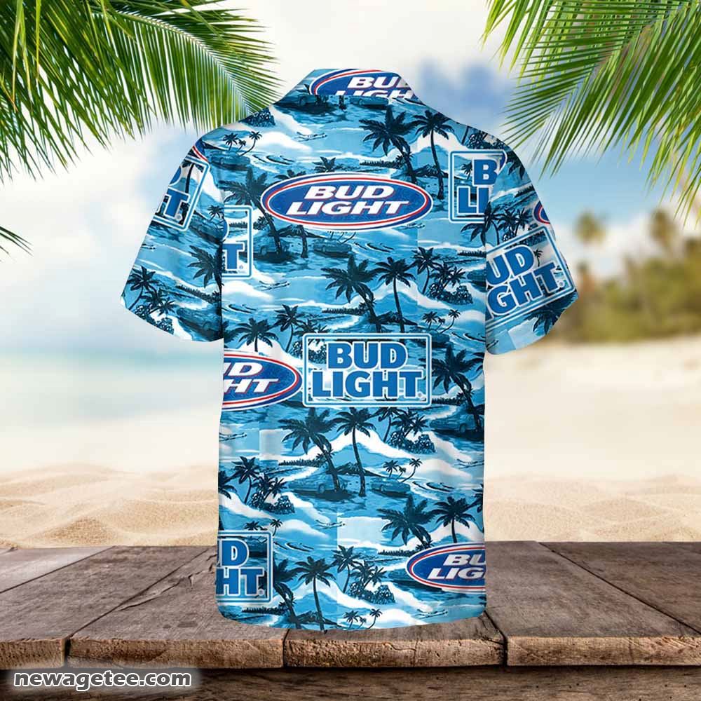 Bud Light Hawaiian Button Up Shirt Sea Island Pattern