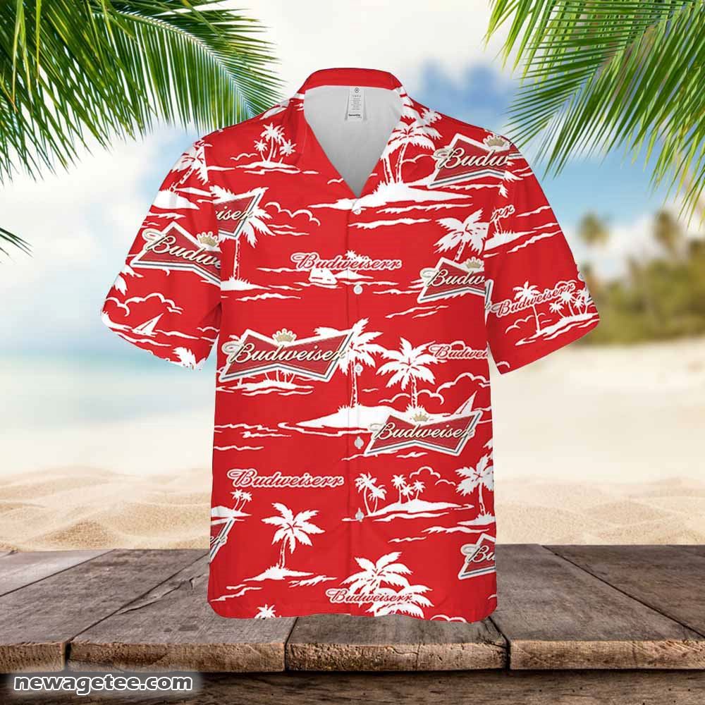 Budweiser Hawaiian Button Up Shirt Island Palm Leaves Shirt Budweiser Hawaiian Button Up Shirt Island Palm Leaves Shirt