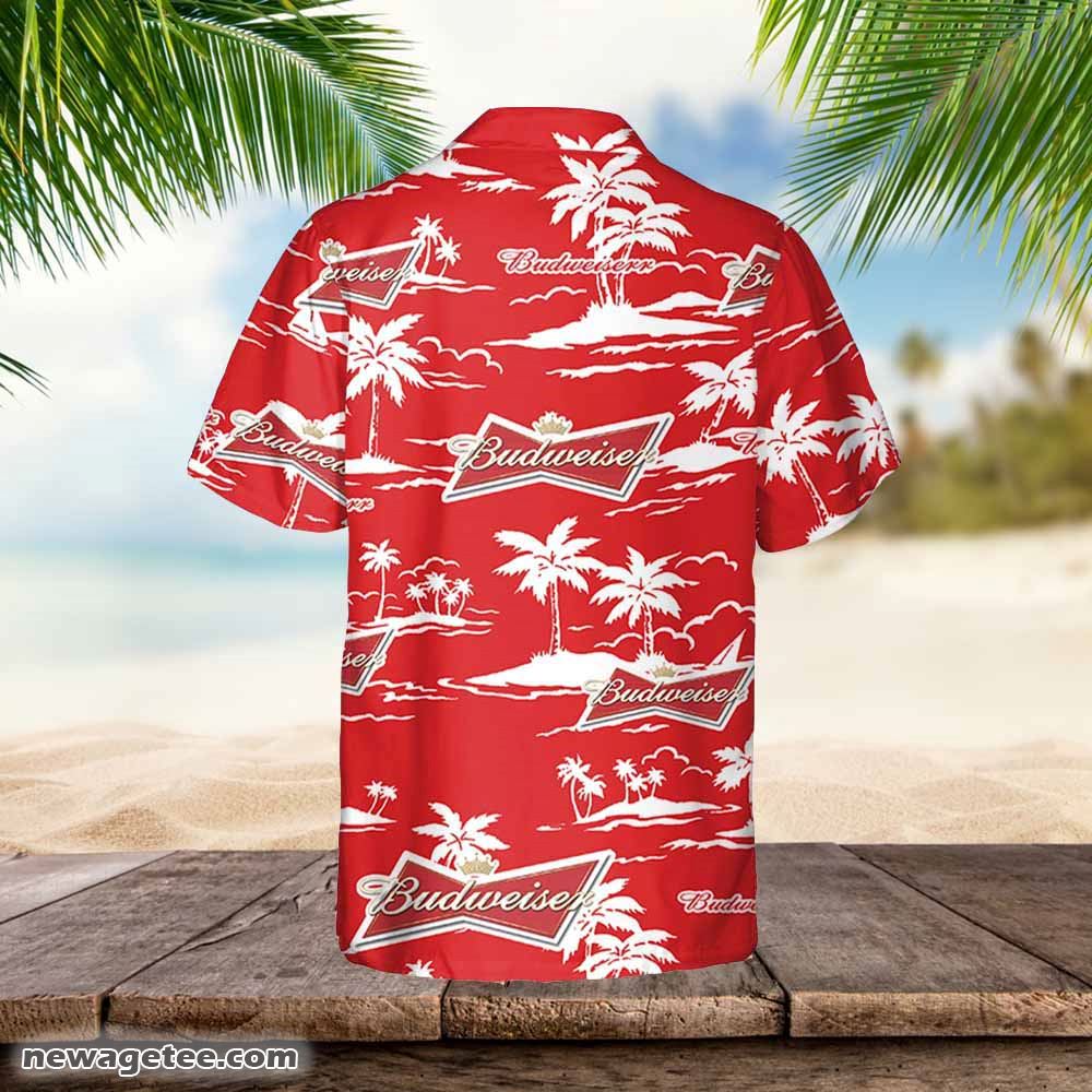 Budweiser Hawaiian Button Up Shirt Island Palm Leaves Shirt