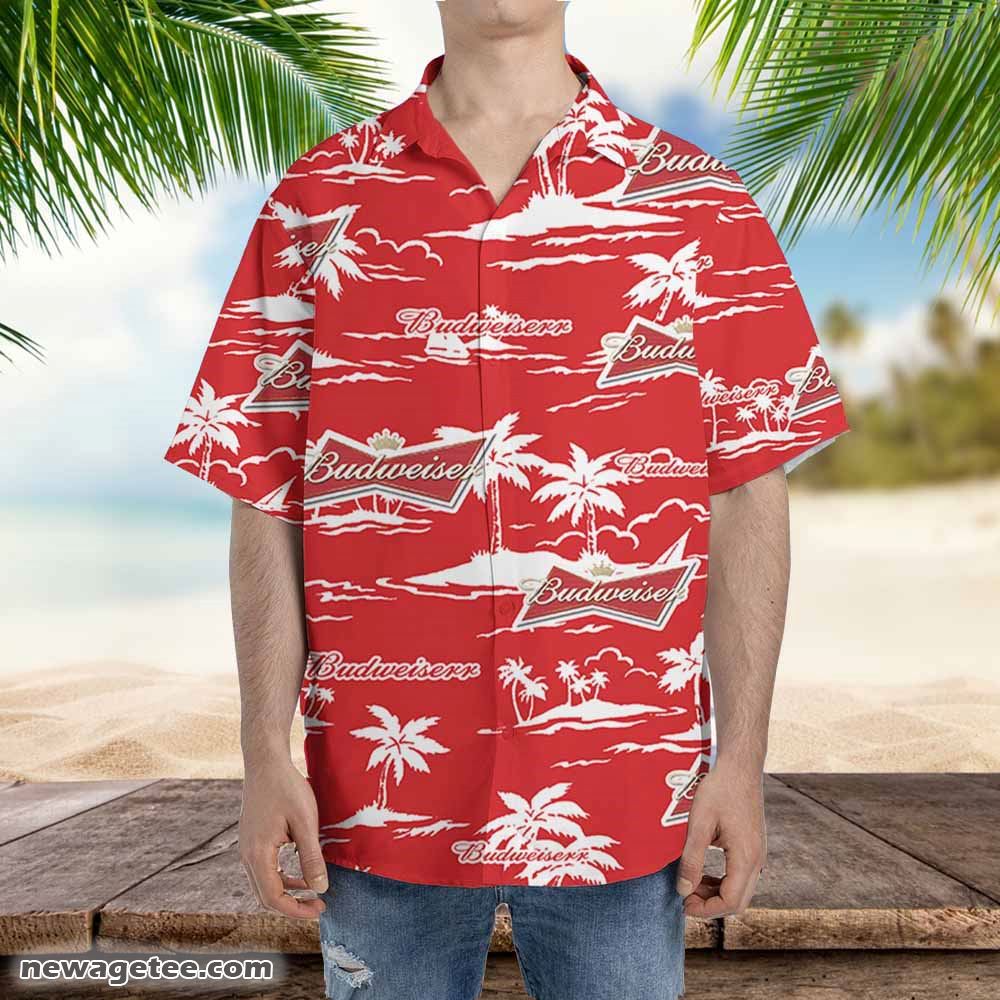 Budweiser Hawaiian Button Up Shirt Island Palm Leaves Shirt Budweiser Hawaiian Button Up Shirt Island Palm Leaves Shirt