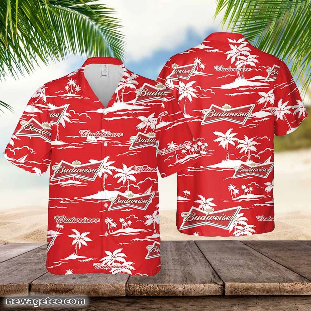 Budweiser Hawaiian Button Up Shirt Island Palm Leaves Shirt Budweiser Hawaiian Button Up Shirt Island Palm Leaves Shirt