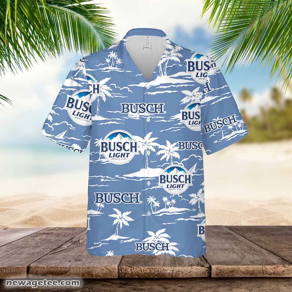 Busch Light Hawaiian Button Up Shirt Island Palm Leaves Shirt Busch Light Hawaiian Button Up Shirt Island Palm Leaves Shirt