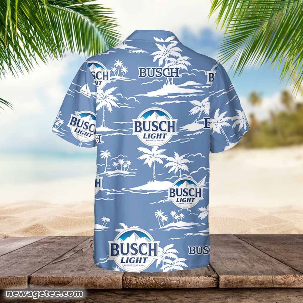 Busch Light Hawaiian Button Up Shirt Island Palm Leaves Shirt