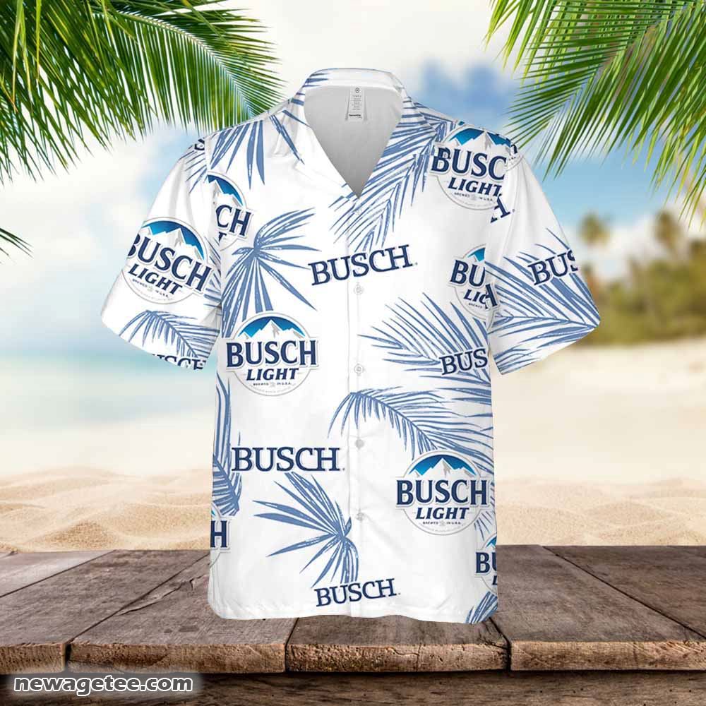 Busch Light Hawaiian Button Up Shirt Island Palm Leaves Shirt