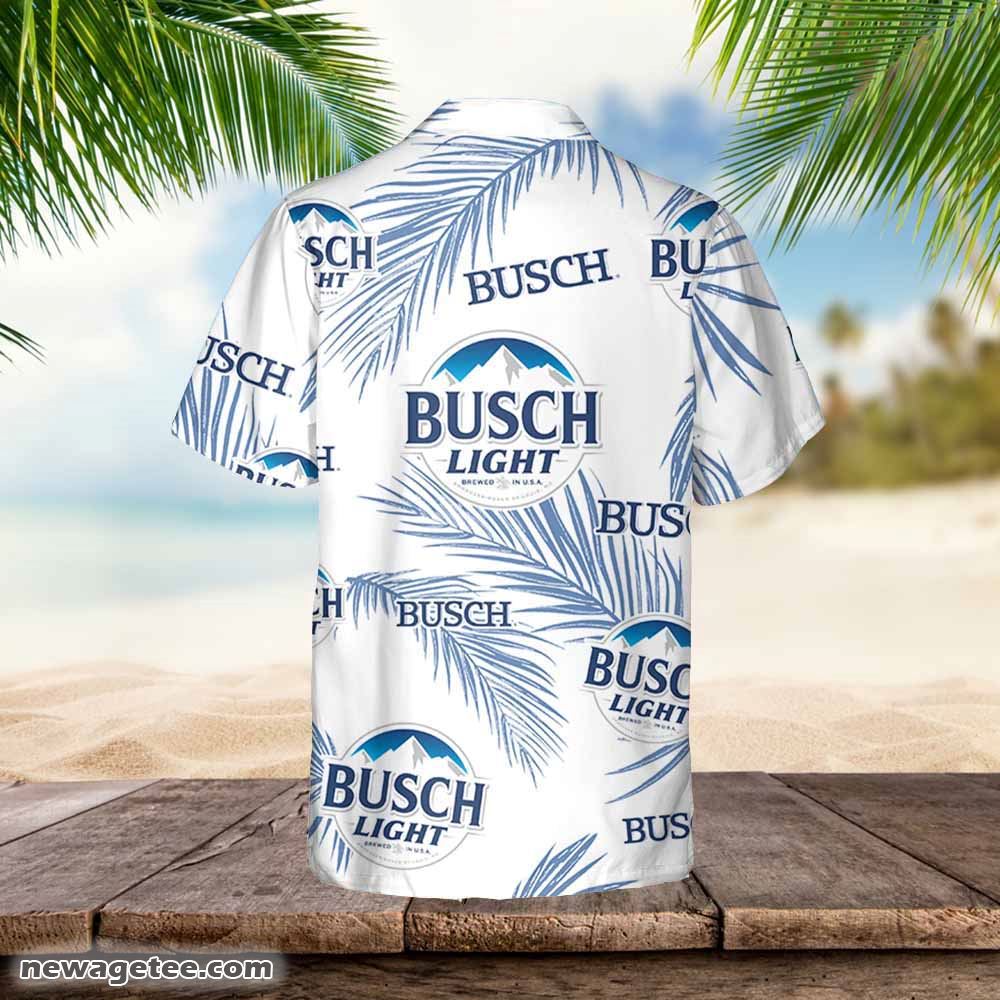 Busch Light Hawaiian Button Up Shirt Palm Leaves Pattern