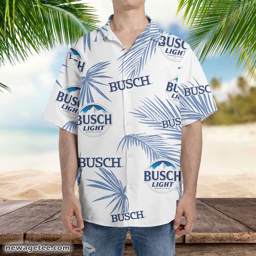 Busch Light Hawaiian Button Up Shirt Palm Leaves Pattern Busch Light Hawaiian Button Up Shirt Palm Leaves Pattern