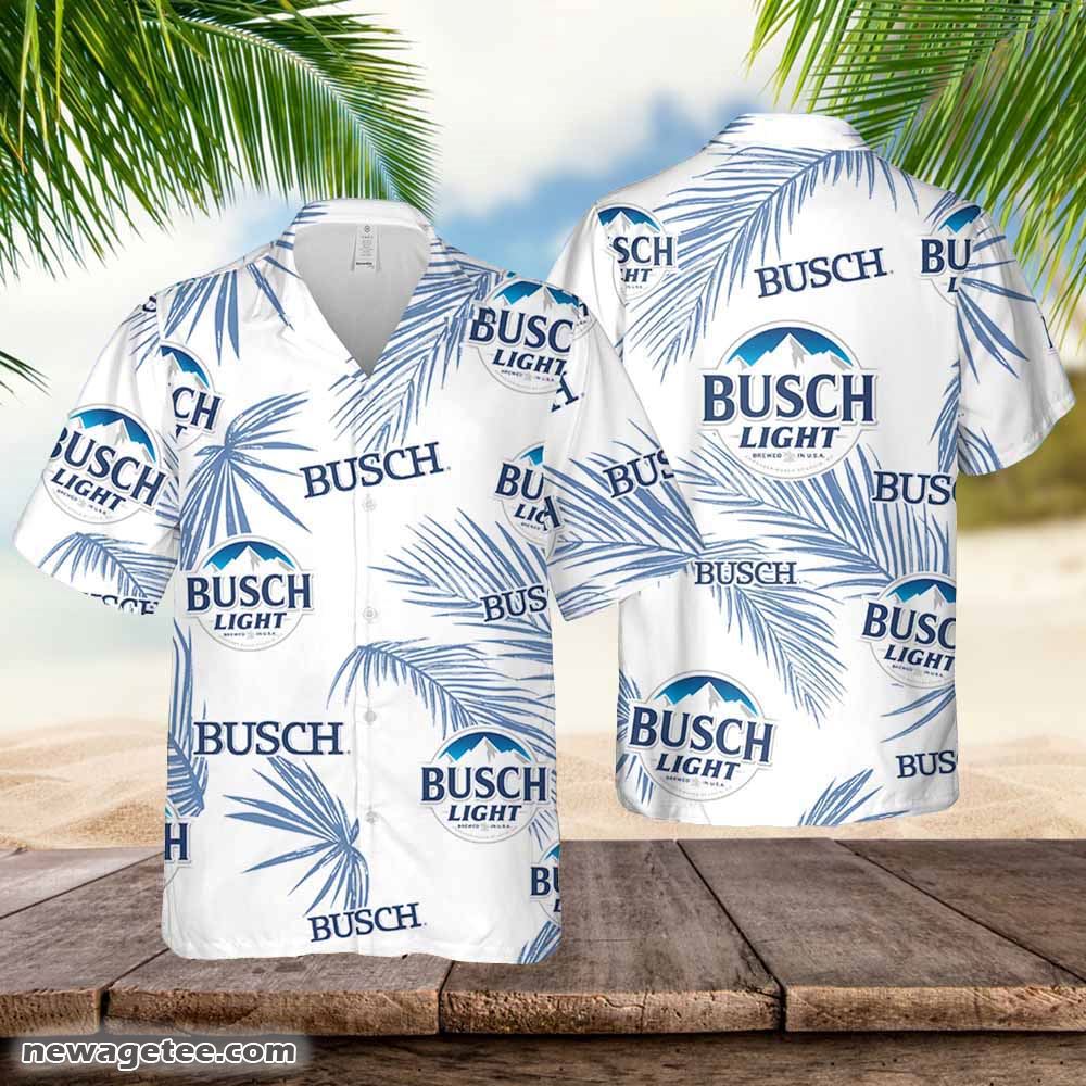 Busch Light Hawaiian Button Up Shirt Palm Leaves Pattern Busch Light Hawaiian Button Up Shirt Palm Leaves Pattern