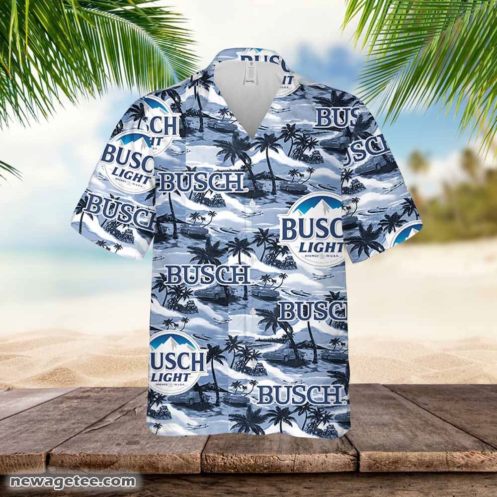 Busch Light Hawaiian Button Up Shirt Sea Island Pattern