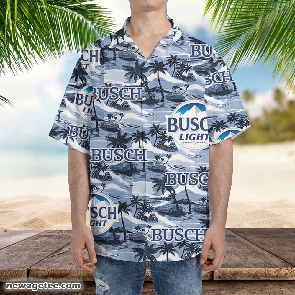 Busch Light Hawaiian Button Up Shirt Sea Island Pattern Busch Light Hawaiian Button Up Shirt Sea Island Pattern