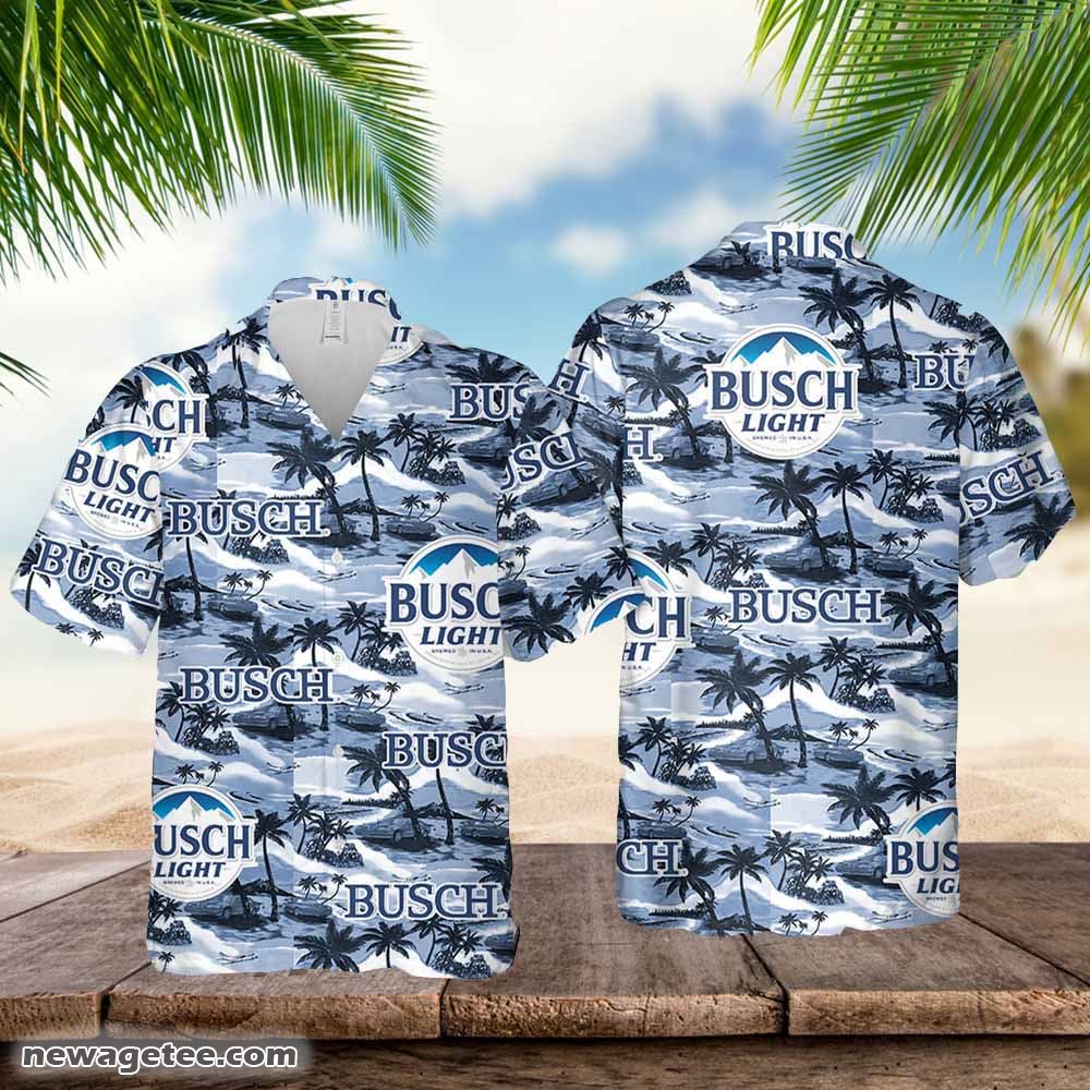 Busch Light Hawaiian Button Up Shirt Sea Island Pattern Busch Light Hawaiian Button Up Shirt Sea Island Pattern