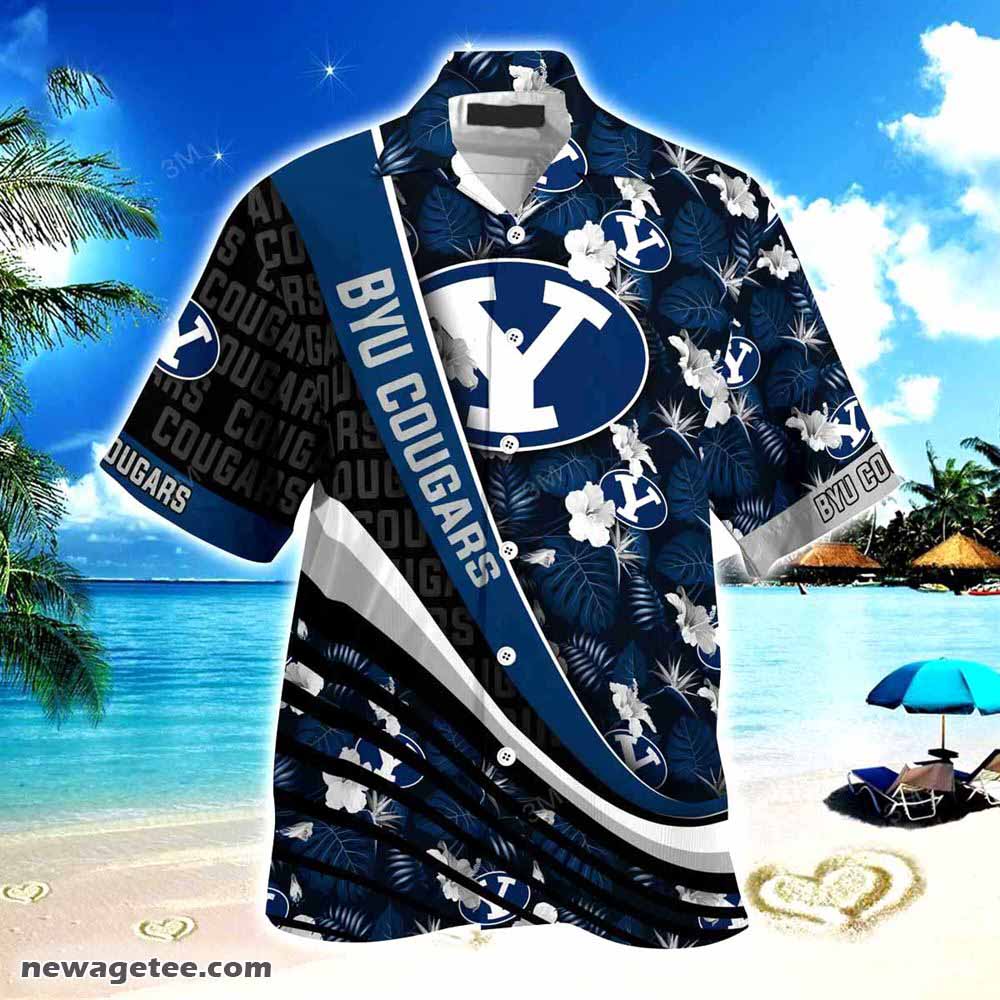 Byu Cougars Summer Beach Hawaiian Shirt With Tropical Flower Pattern Byu Cougars Summer Beach Hawaiian Shirt With Tropical Flower Pattern