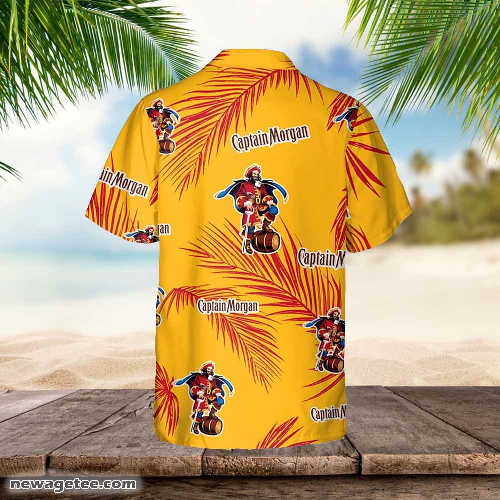 Captain Morgan Hawaiian Button Up Shirt Palm Leaves Pattern