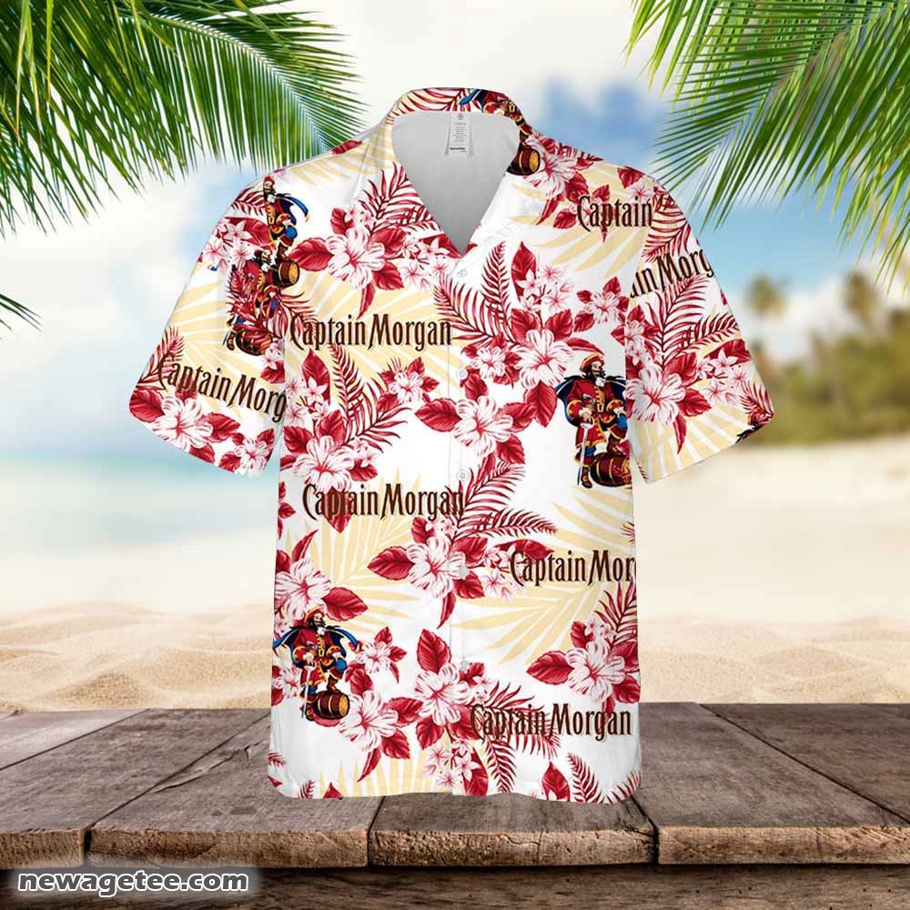 Captain Morgan Hawaiian Flowers Pattern Shirt Hawaiian Beer