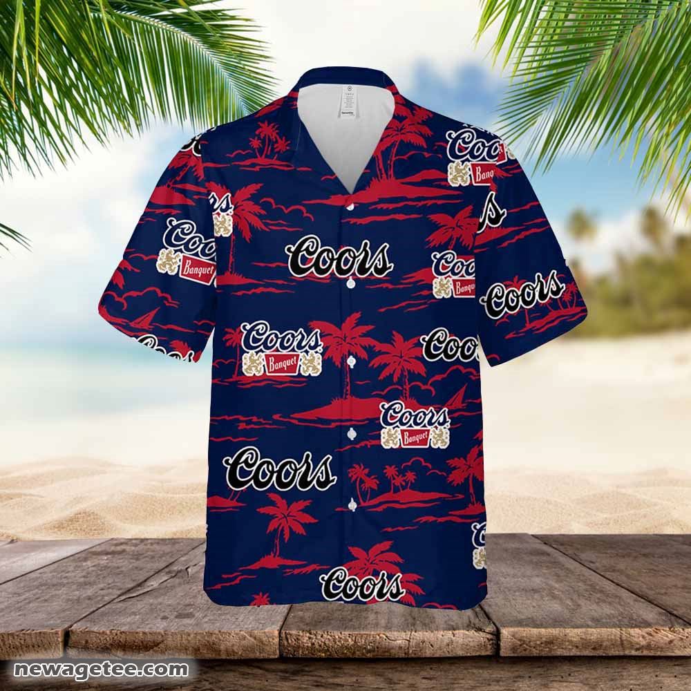 Coors Banquet Hawaiian Button Up Shirt Island Palm Leaves