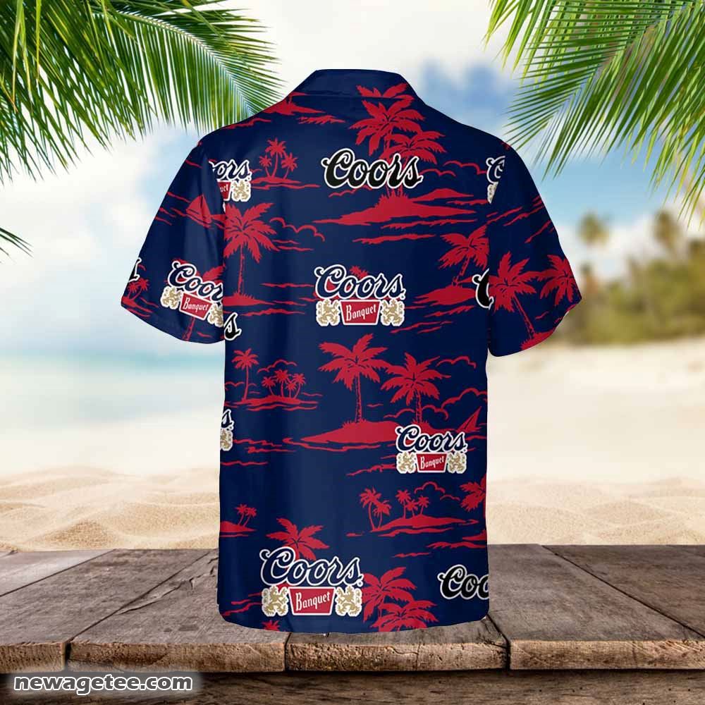 Coors Banquet Hawaiian Button Up Shirt Island Palm Leaves