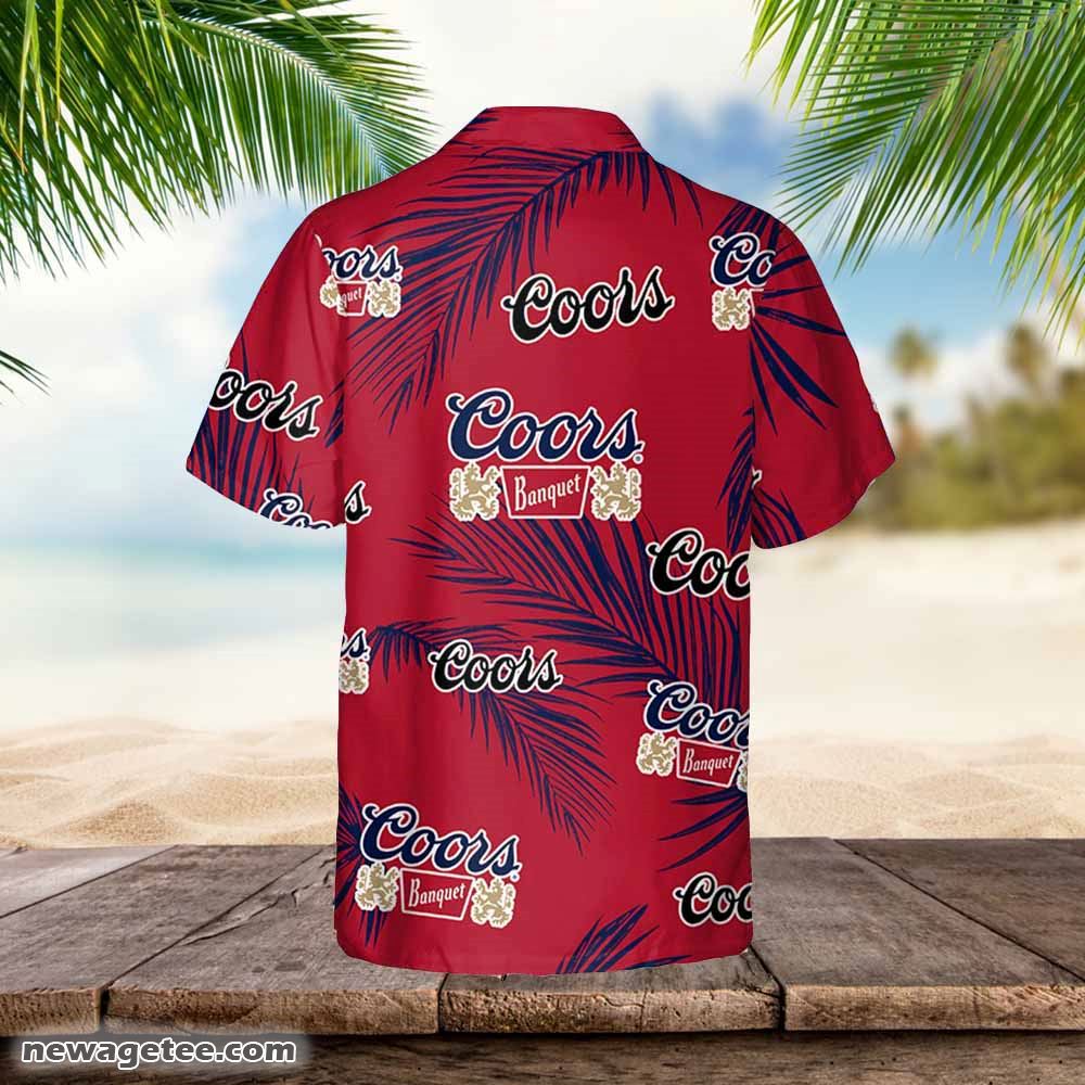 Coors Banquet Hawaiian Button Up Shirt Palm Leaves Pattern