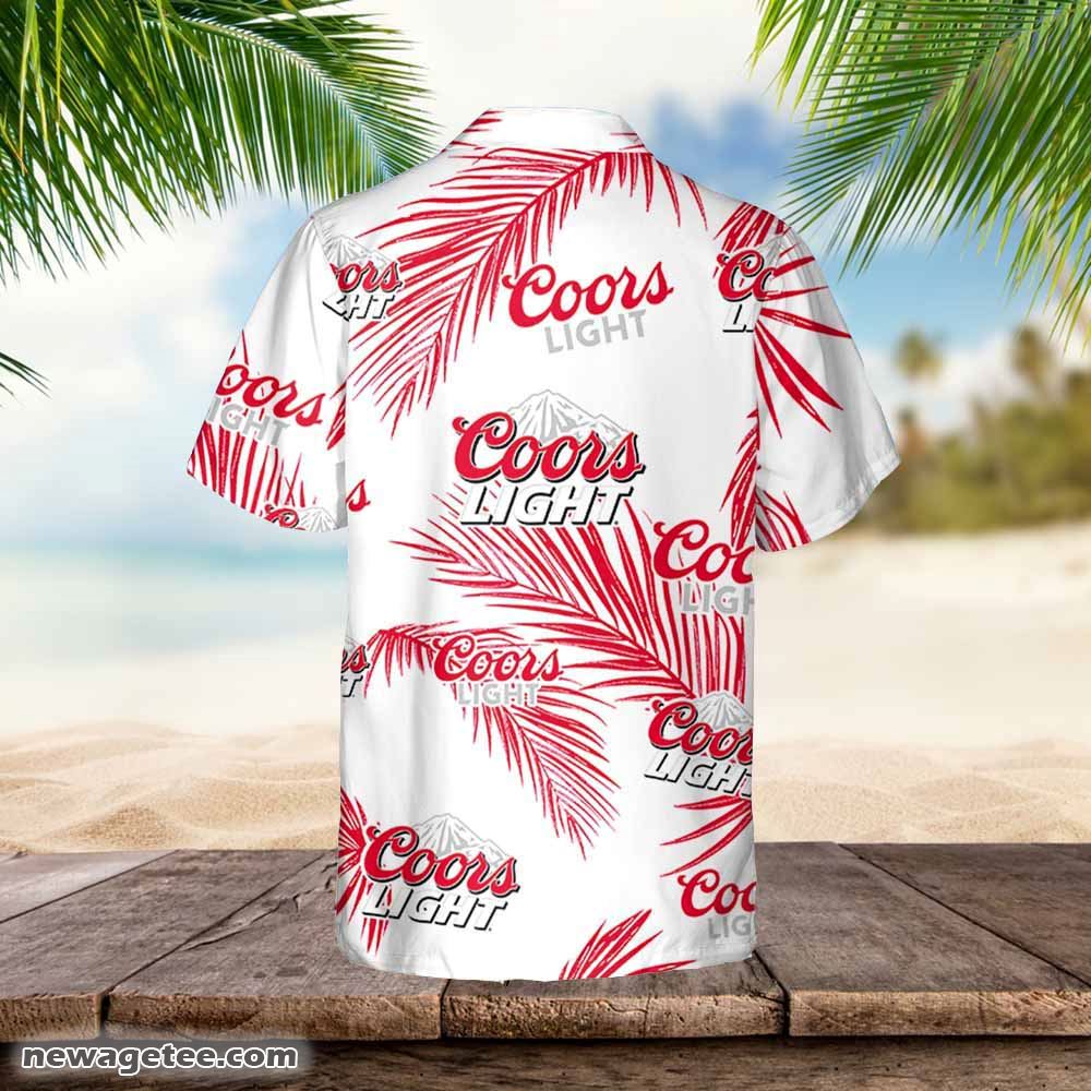Coors Light Hawaiian Button Up Shirt Palm Leaves Pattern