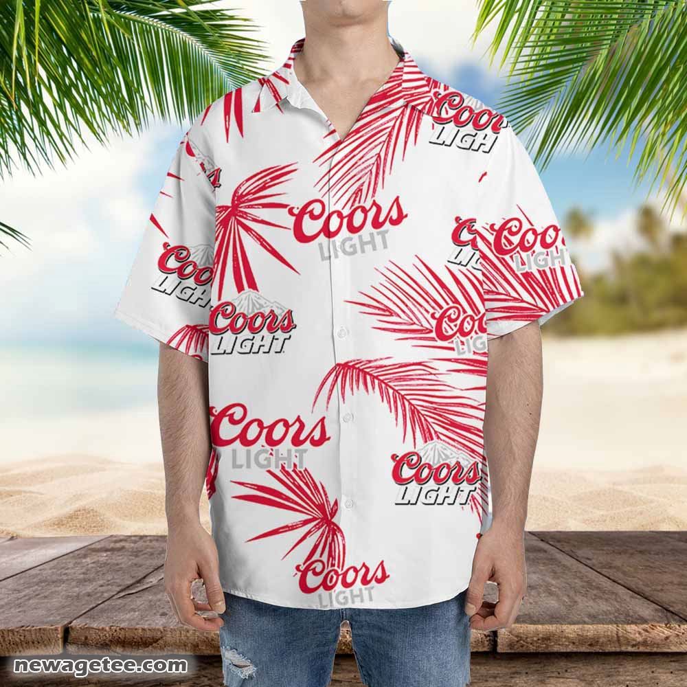 Coors Light Hawaiian Button Up Shirt Palm Leaves Pattern Coors Light Hawaiian Button Up Shirt Palm Leaves Pattern
