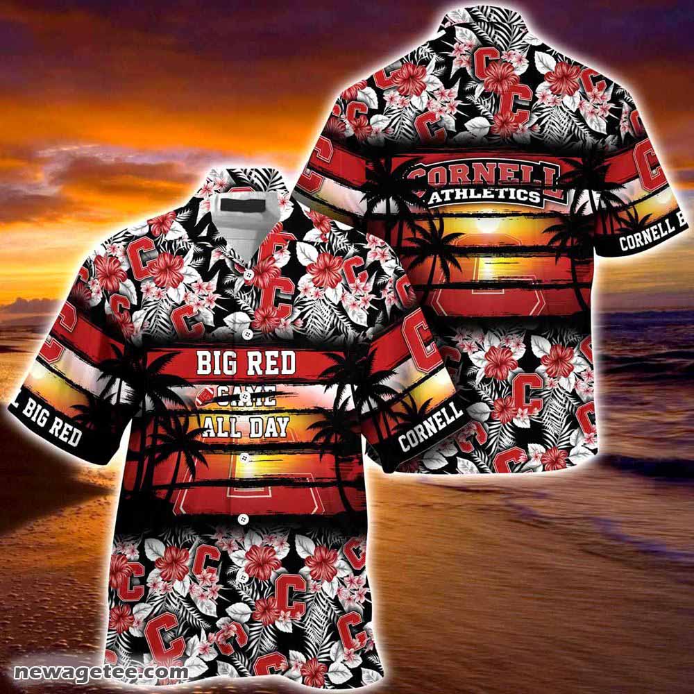 Cornell Big Red Summer Beach Hawaiian Shirt Hibiscus Pattern For Sports Fan