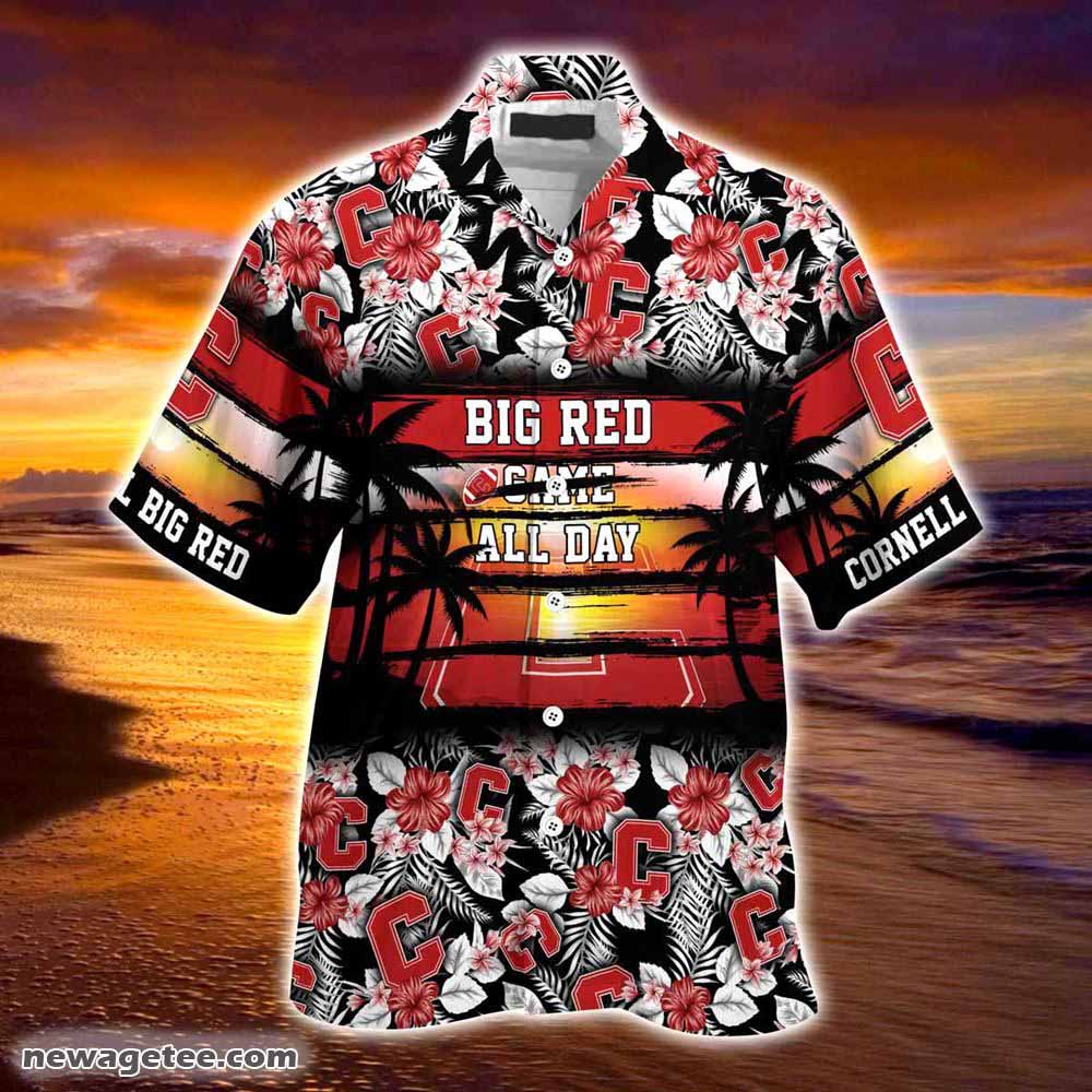 Cornell Big Red Summer Beach Hawaiian Shirt Hibiscus Pattern For Sports Fan Cornell Big Red Summer Beach Hawaiian Shirt Hibiscus Pattern For Sports Fan