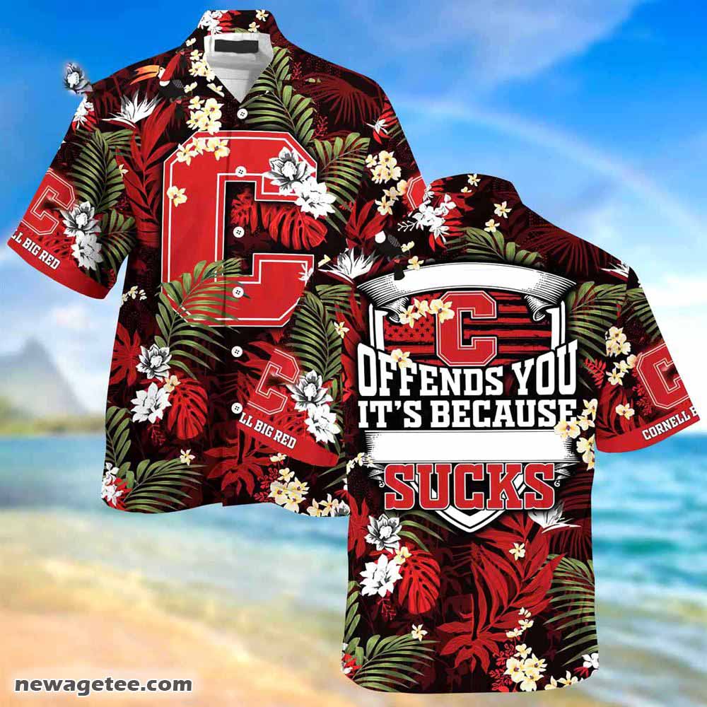 Cornell Big Red Summer Beach Hawaiian Shirt With Tropical Patterns