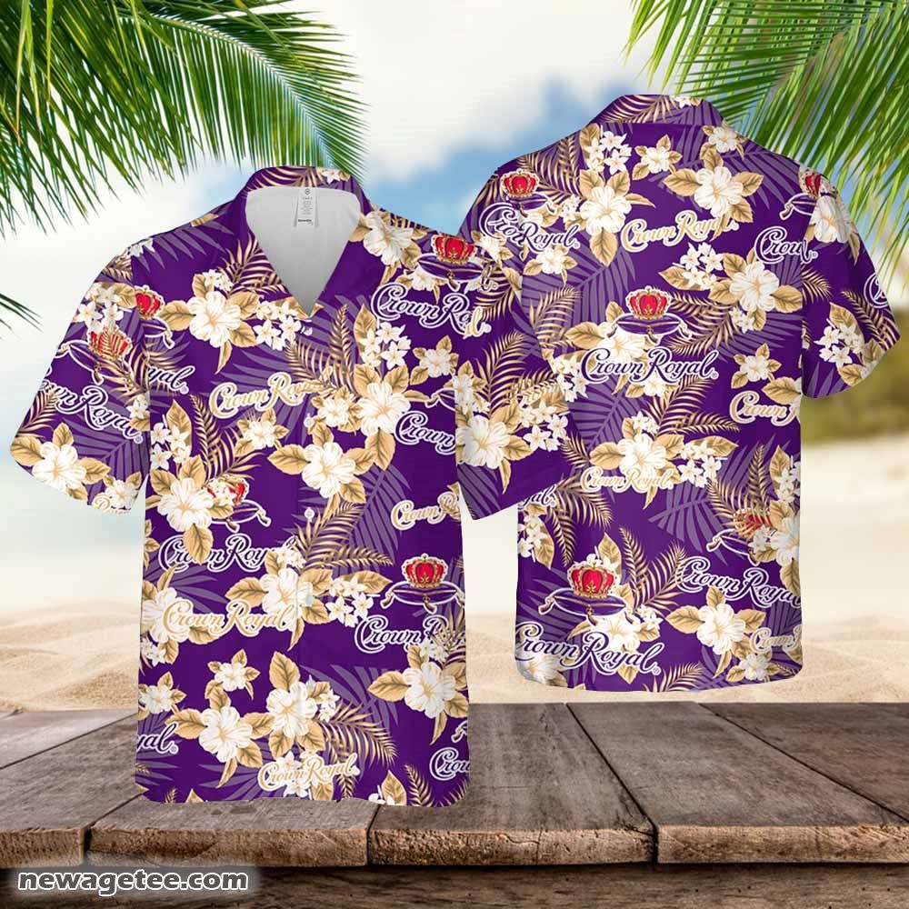 Crown Royal Whiskey Hawaiian Button Up Shirt Flowers Pattern