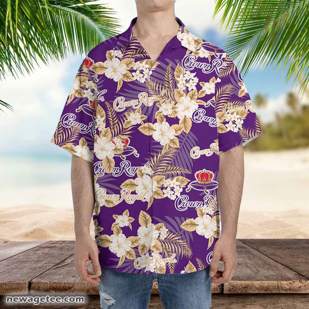 Crown Royal Whiskey Hawaiian Button Up Shirt Flowers Pattern