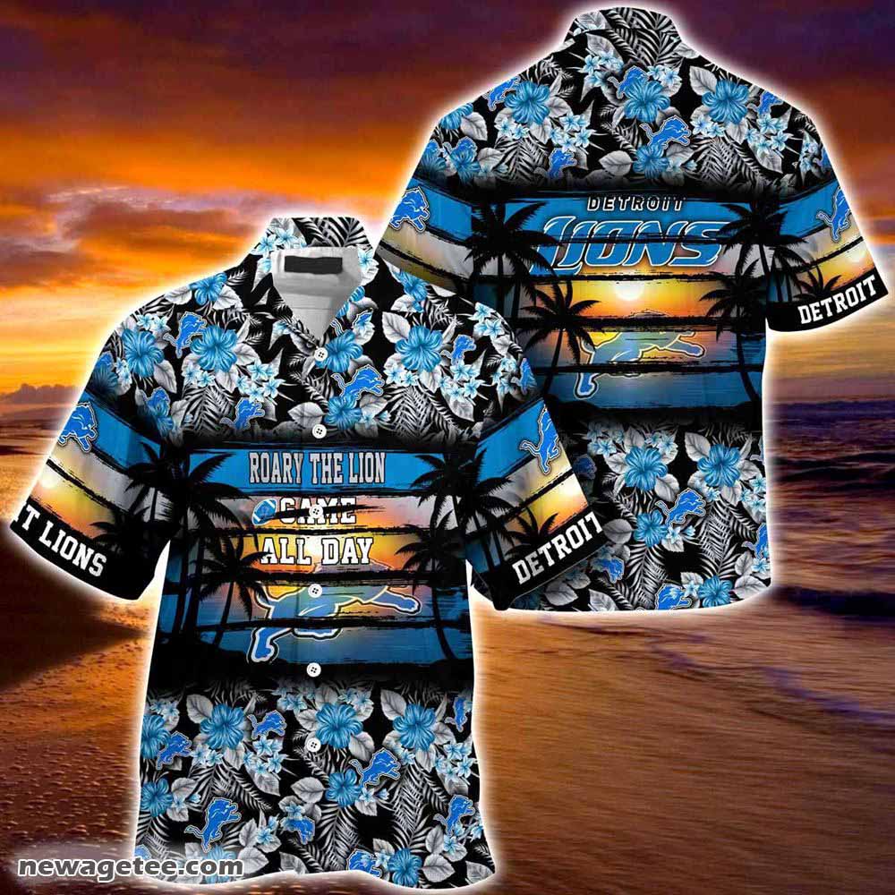 Detroit Lions Nfl Summer Beach Hawaiian Shirt Hibiscus Pattern For Sports Fan