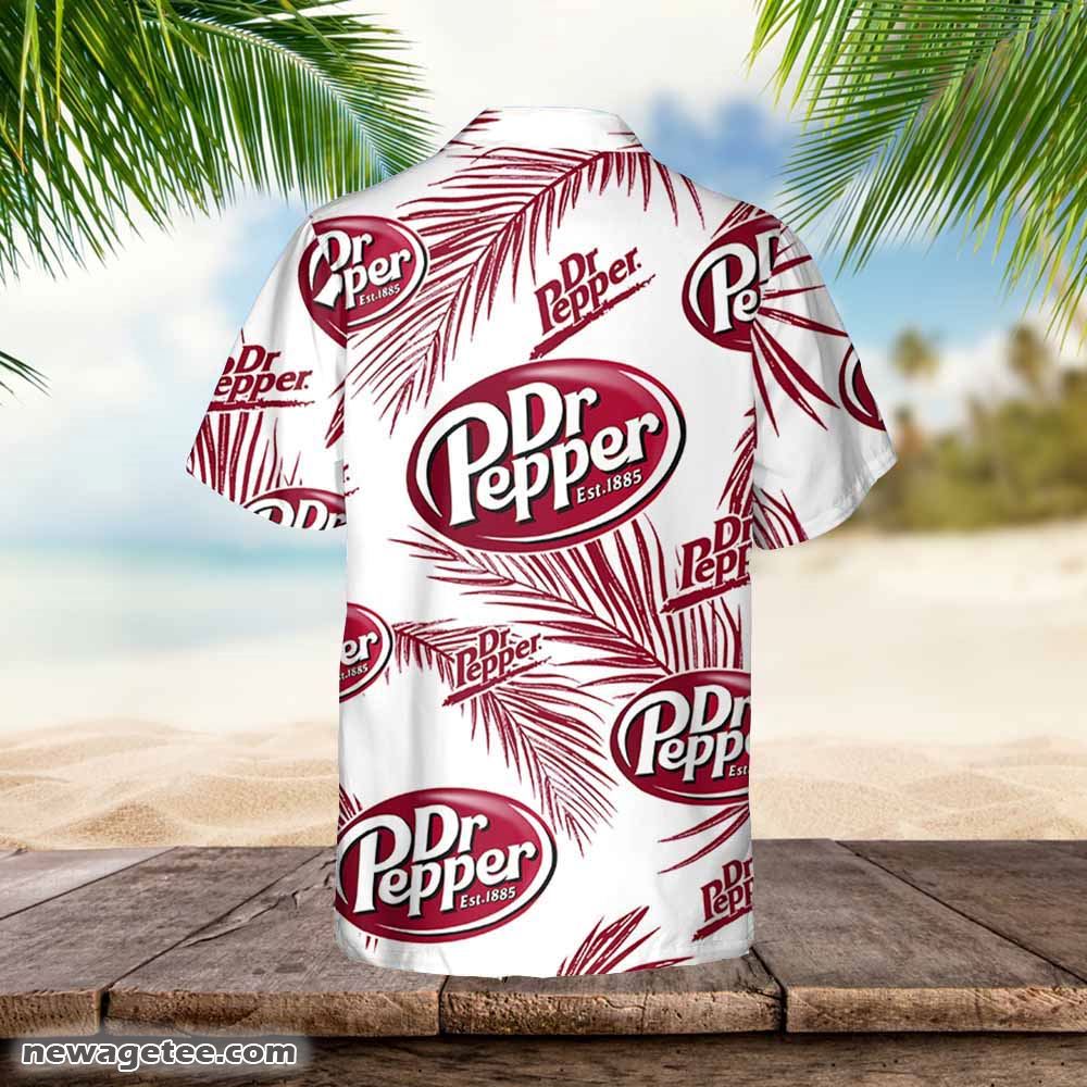 Drpepper Hawaiian Button Up Shirt Palm Leaves Pattern