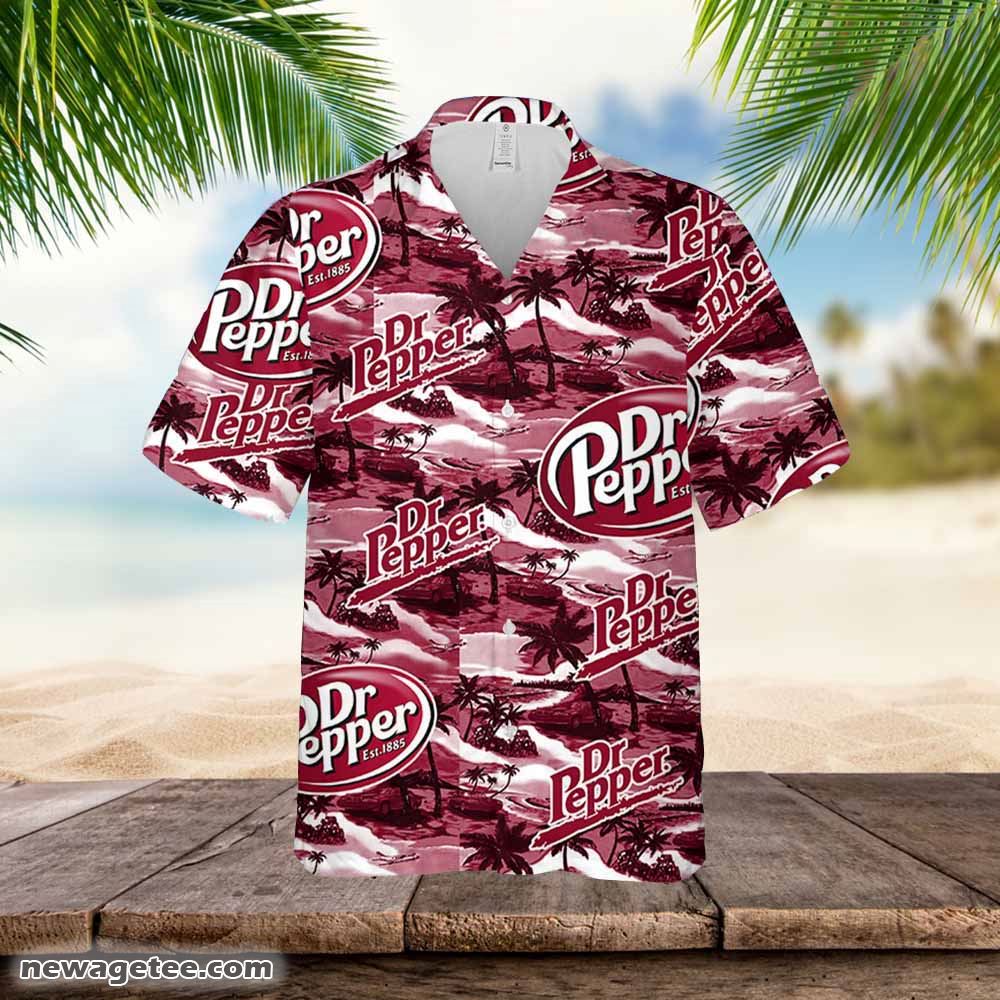 Drpepper Hawaiian Button Up Shirt Sea Island Pattern