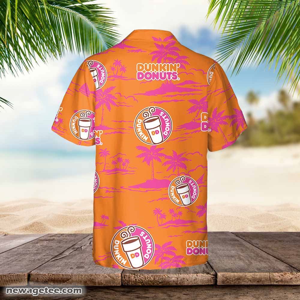 Dunkin Donuts Hawaiian Button Up Shirt Island Palm Leaves Shirt