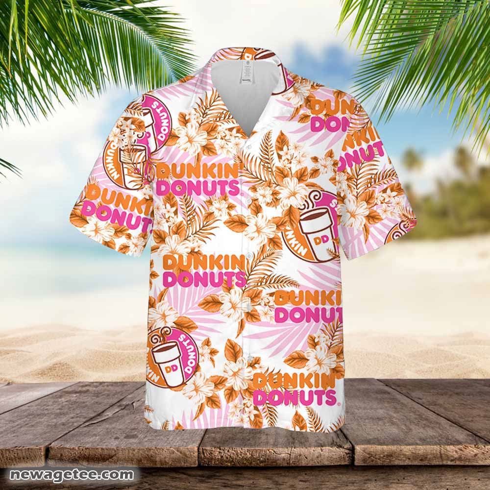 Dunkin Donuts Hawaiian Flowers Pattern Shirt Hawaiian Beer