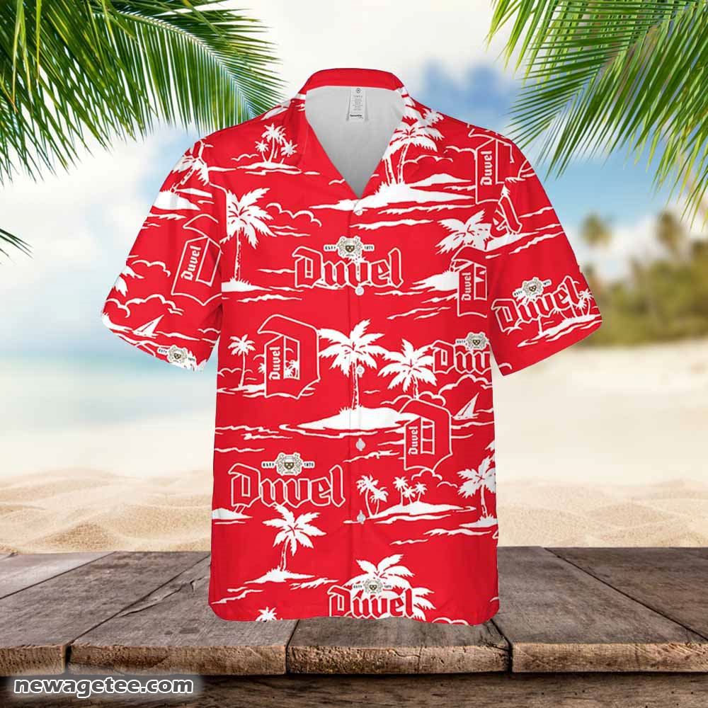 Duvel Beer Hawaiian Button Up Shirt Island Palm Leaves Shirt