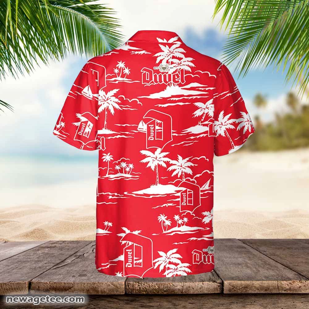 Duvel Beer Hawaiian Button Up Shirt Island Palm Leaves Shirt
