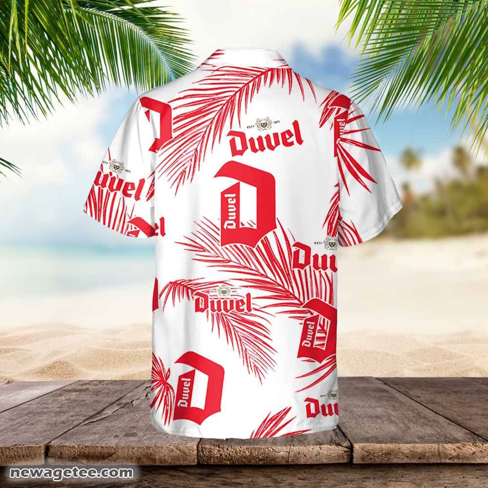 Duvel Beer Hawaiian Button Up Shirt Palm Leaves Pattern