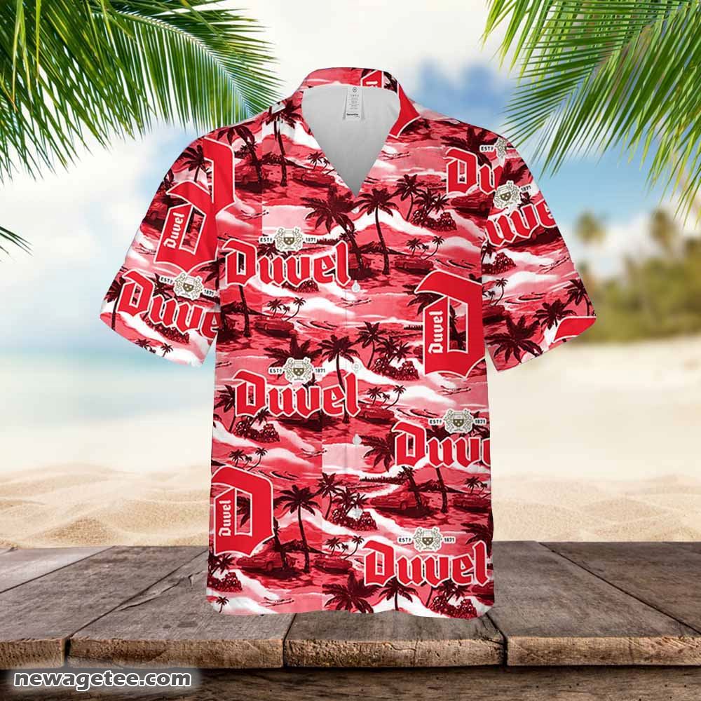 Duvel Beer Hawaiian Button Up Shirt Sea Island Pattern