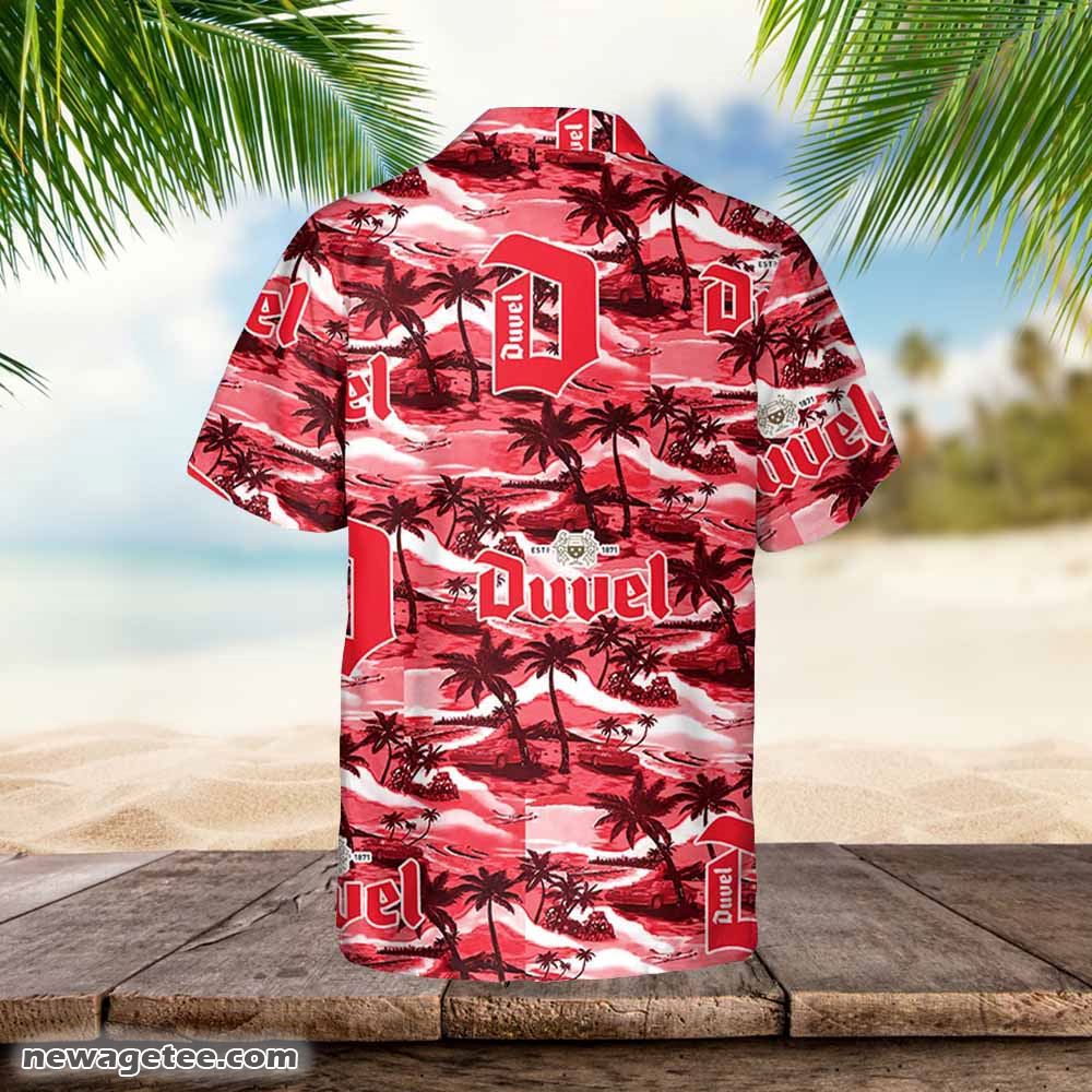 Duvel Beer Hawaiian Button Up Shirt Sea Island Pattern