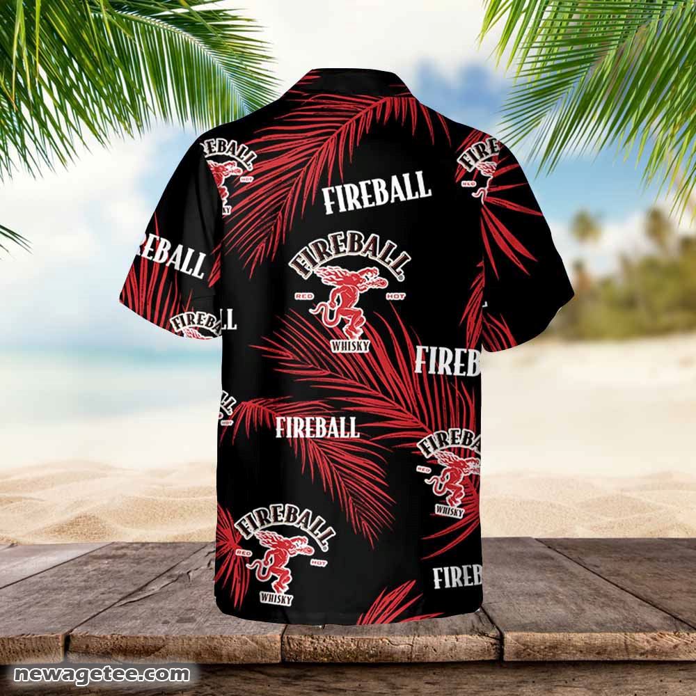 Fireball Hawaiian Button Up Shirt Palm Leaves Pattern Party