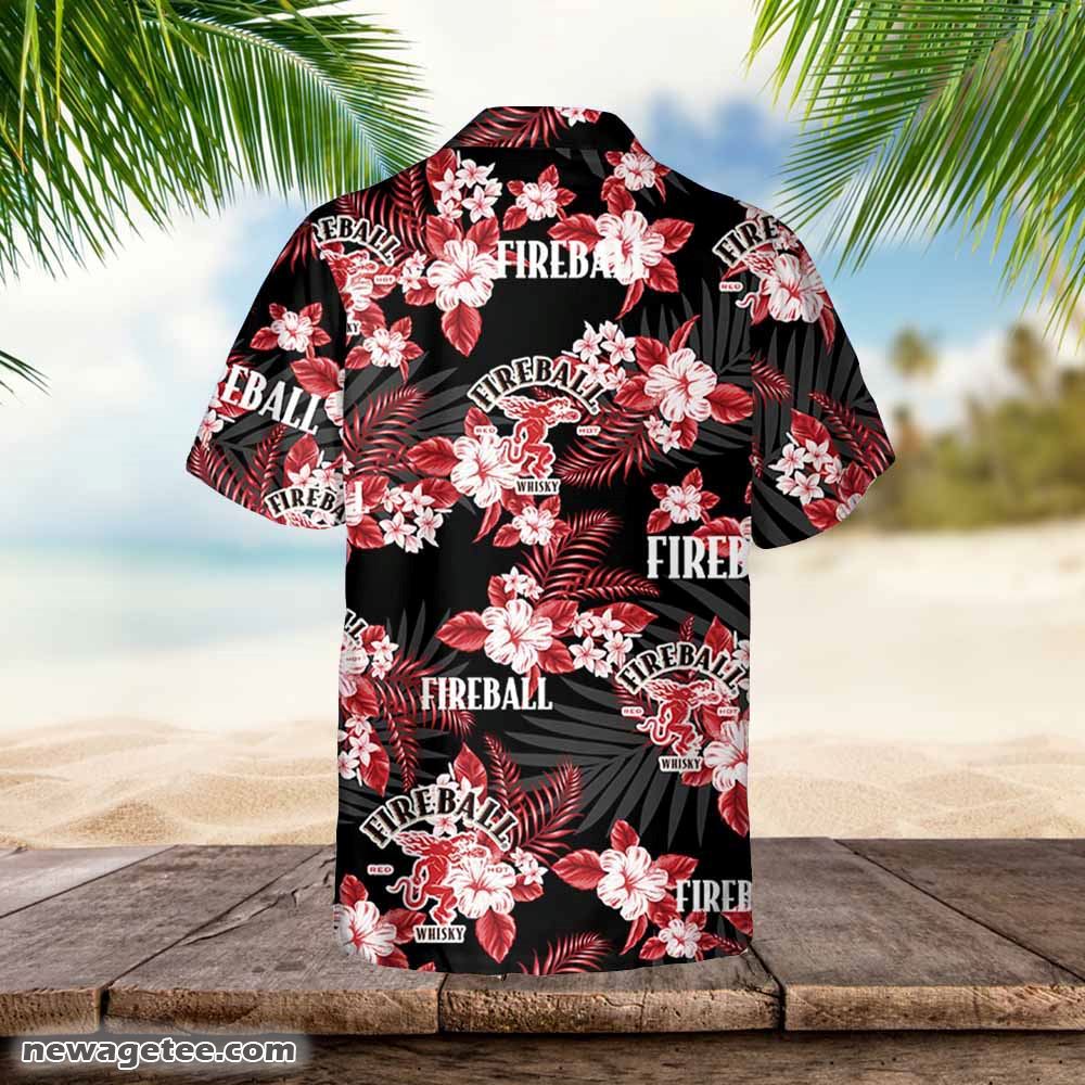 Fireball Hawaiian Flowers Pattern Shirt Beer Summer Party